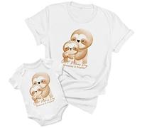 Purple Print House Our 1st Mothers Day Matching Sloths Babygrow and T Shirt Personalised Set Mummy and Baby Boy or Girl Mum Sloths First Mothering Sunday Gifts, 6-12 Months, White
