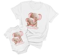Purple Print House Our 1st Mothers Day Personalised Elephants Babygrow and Matching T Shirt Set Mummy and Baby Boy or Girl Mum Elephants First Mothering Sunday Gifts, 0-3 Months, White