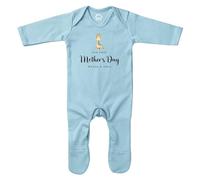 Purple Print House Our First Mothers Day Personalised Romper Suit for Baby Girl Boy Giraffe Safari 1st Babies Sleepsuit, 6-12 Months, Light Blue