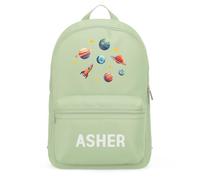 Purple Print House Outer Space Personalised Mini Backpack for Kids Rockets Planets Back To School Nursery Boy Girl Bag, One Size, Pistachio