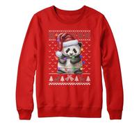 Purple Print House Panda Christmas Kids Sweatshirt School Xmas Jumper Day Boy Girl Sweater Santa, 12-13 Years, Red