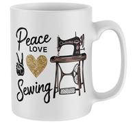 Purple Print House Peace Love Sewing Mug Mens Womens Sewer Sewist Tea Coffee Cup Christmas Stocking Filler Gift
