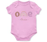 Purple Print House Personalised 1st Birthday Babygrow Rainbow Themed One Vest for Baby Boy Girl Custom Name Bday Gift Keepsake, 12-18 Months, Light Pink