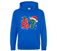 Purple Print House Personalised 6 7 Trend Christmas Kids Hoodie - Custom Name - Festive Six Seven Viral Meme Xmas Hooded Top for Son or Daughter - Boys Girls Funny Gift, 7-8 Years, Royal