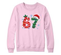 Purple Print House Personalised 6 7 Trend Christmas Kids Sweatshirt - Custom Name - Festive Six Seven Viral Meme Xmas Jumper for Son or Daughter - Boys Girls Funny Gift, 5-6 Years, Light Pink