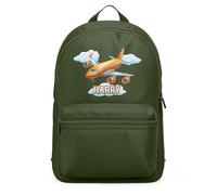 Purple Print House Personalised Aeroplane Mini Backpack For Kids Custom Name Airliner Back to School Nursery Bag Boys, One Size, Olive Green