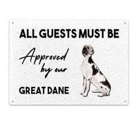 Purple Print House Personalised Approved By Our Great Dane Dog Metal Sign Welcome Plaque Kitchen Indoor, Large, White