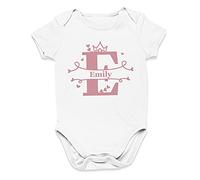 Purple Print House Personalised Baby Initial & Name Babygrow, Gifts For Baby Girls, Soft Cotton Baby Grow Short Sleeve Vest Sleepsuit Clothing 0 Months to 18 Months, 12-18 Months, White