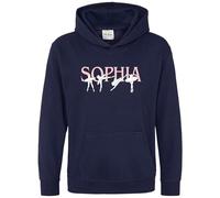 Purple Print House Personalised Ballet Girls Hoodie Custom Dancing Hooded Sweatshirt Dancer Kids, 9-11 Years, Navy