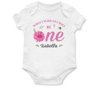 Purple Print House Personalised Birthday Babygrow for Baby Girl Pink Flower When I Wake Up I Will Be One Custom Baby Gift Toddler Newborn, 12-18 Months, White