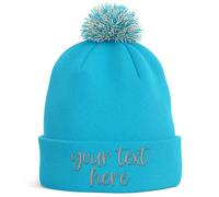 Purple Print House Personalised Bobble Hat Embroidered Text Any Colour Womens Mens Winter Beanie, One Size, Surf Blue
