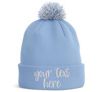 Purple Print House Personalised Bobble Hat Embroidered Text Any Colour Womens Mens Winter Beanie, One Size, Sky Blue