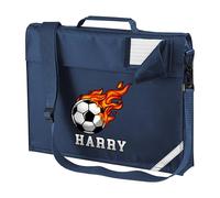 Purple Print House Personalised Book Bag With Straps For Boys Custom Name Football Flame Design Back To School Nursery Reception Kids Footballer Gift, One Size, Navy