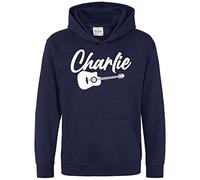 Purple Print House Personalised Boys Acoustic Guitar Hoodie, Kids Custom Guitarist Gifts Boys Hoody, Christmas and Birthday Gifts for Son who loves Playing the Guitar, 12-13 Years, Navy