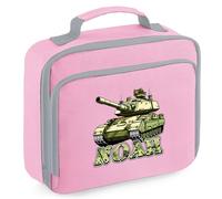 Purple Print House Personalised Boys Army Tank Lunch Bag Military Design Custom Name Lunchbox for Kids Infants Back to School Nursery Gift, 24cm x 20cm x 8cm, Pink