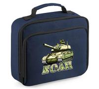 Purple Print House Personalised Boys Army Tank Lunch Bag Military Design Custom Name Lunchbox for Kids Infants Back to School Nursery Gift, 24cm x 20cm x 8cm, Navy