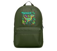Purple Print House Personalised Boys Dinosaur Mini Backpack - Velociraptor Dino Bag - Custom Sons Name School Gift, One Size, Olive Green