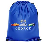 Purple Print House Personalised Boys Drawstring Custom Name Fast Car Design Back To School Gift For Son Infants Primary PE Bag, One Size, Royal