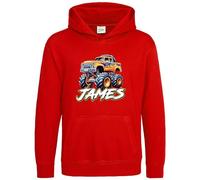 Purple Print House Personalised Boys Hoodie Monster Truck Kids Hooded Top Motorsports Kids Hoody, 1-2 Years, Red