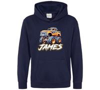 Purple Print House Personalised Boys Hoodie Monster Truck Kids Hooded Top Motorsports Kids Hoody, 3-4 Years, Navy