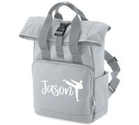 Purple Print House Personalised Boys Karate Rolltop Backpack Mini Roll Top Custom Kids Back to School Bag Martial Arts Club, One Size, Grey