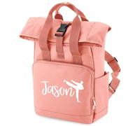 Purple Print House Personalised Boys Karate Rolltop Backpack Mini Roll Top Custom Kids Back to School Bag Martial Arts Club, One Size, Pink