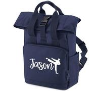 Purple Print House Personalised Boys Karate Rolltop Backpack Mini Roll Top Custom Kids Back to School Bag Martial Arts Club, One Size, Navy