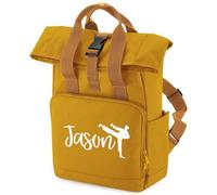 Purple Print House Personalised Boys Karate Rolltop Backpack Mini Roll Top Custom Kids Back to School Bag Martial Arts Club, One Size, Mustard