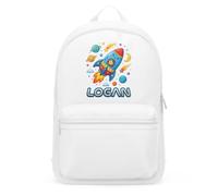 Purple Print House Personalised Boys Mini Backpack - Rocketship Space Design - Custom Son Name School Bag For Kids, One Size, White