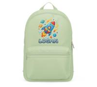 Purple Print House Personalised Boys Mini Backpack - Rocketship Space Design - Custom Son Name School Bag For Kids, One Size, Pistachio