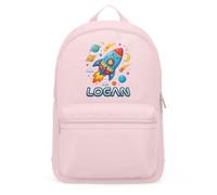Purple Print House Personalised Boys Mini Backpack - Rocketship Space Design - Custom Son Name School Bag For Kids, One Size, Light Pink