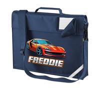 Purple Print House Personalised Boys Orange Sports Car Book Bag with Strap - Kids Custom Name School Gift - Preschool Nursery Bag for Son - Lightweight - Durable, One Size, Navy