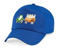 Purple Print House Personalised Boys Tractor Cap Custom Name Toddler Hat Holiday Travel Son Nursery School Trip Summer Hat, One Size, Royal