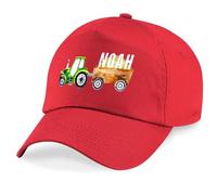 Purple Print House Personalised Boys Tractor Cap Custom Name Toddler Hat Holiday Travel Son Nursery School Trip Summer Hat, One Size, Red