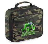 Purple Print House Personalised Boys Tractor Lunch Bag Custom Name Farming Design Lunchbox for Kids Infants Back to School Nursery Gift, 24cm x 20cm x 8cm, Camo