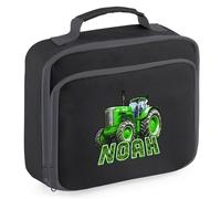 Purple Print House Personalised Boys Tractor Lunch Bag Custom Name Farming Design Lunchbox for Kids Infants Back to School Nursery Gift, 24cm x 20cm x 8cm, Black