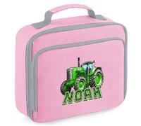 Purple Print House Personalised Boys Tractor Lunch Bag Custom Name Farming Design Lunchbox for Kids Infants Back to School Nursery Gift, 24cm x 20cm x 8cm, Pink