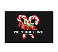 Purple Print House Personalised Candy Canes Floor Mat Custom Family Names Indoor Outdoor Christmas Doormat Xmas Decorations, 90cm x 60cm, Black