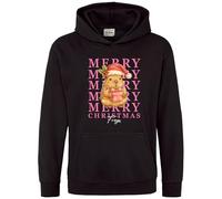 Purple Print House Personalised Capybara Girls Christmas Hoodie - Pink Girly Merry Christmas Hooded Top for Daughter - Custom Name Festive Wildlife Animal Design - Xmas Kids Gift, 12-13 Years, Black