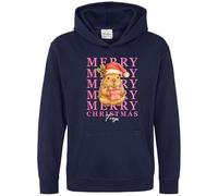 Purple Print House Personalised Capybara Girls Christmas Hoodie - Pink Girly Merry Christmas Hooded Top for Daughter - Custom Name Festive Wildlife Animal Design - Xmas Kids Gift, 9-11 Years, Navy