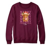 Purple Print House Personalised Christmas Jumper for Girls Merry Christmas Pink Girlie Highland Cow Custom Name Xmas Festive Farmers Gift for Daughter, 12-13 Years, Maroon