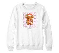 Purple Print House Personalised Christmas Jumper for Girls Merry Christmas Pink Girlie Highland Cow Custom Name Xmas Festive Farmers Gift for Daughter, 9-11 Years, White
