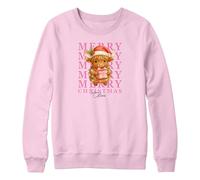 Purple Print House Personalised Christmas Jumper for Girls Merry Christmas Pink Girlie Highland Cow Custom Name Xmas Festive Farmers Gift for Daughter, 12-13 Years, Baby Pink