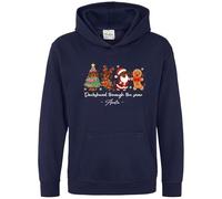 Purple Print House Personalised Christmas Sausage Dog Kids Hoodie - Dachshund Through The Snow Boys Girls Xmas Hooded Top - Custom Name Festive Dachshunds Design, 7-8 Years, Navy