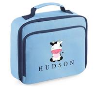 Purple Print House Personalised Cow Lunch Bag Boys Girls Back to School Kids Childrens Infant Primary New Term Lunchbox, 24cm x 20cm x 8cm, Sky Blue
