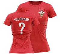 Purple Print House Personalised Cymru Rugby Shirt Womens, Custom Name and Number Welsh Feathers Badge T Shirt, Wales Rugby Retro Nations 2022 Rugga Gifts for Her Girls, M, Red