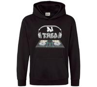 Purple Print House Personalised DJ Deck Kids Hoodie Custom Name Disc Jockey Deejaying Hooded Top Boys Girls, 12-13 Years, Black