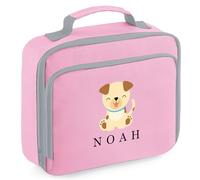 Purple Print House Personalised Dog Lunch Bag for Kids Boys Girls Back to School Nursery Infants Primary Lunchbox, 24cm x 20cm x 8cm, Light Pink