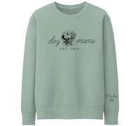 Purple Print House Personalised Dog Mama Sweatshirt - Custom Pet Sketch Jumper Name Puff Vinyl Sleeve Gift For Mummy, XXL, Dusty Green