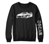 Purple Print House Personalised Drift Car Sweatshirt - Fast Car Speed Race Jumper With Custom Name On Sleeve For Boys, 7-8 Years, Black